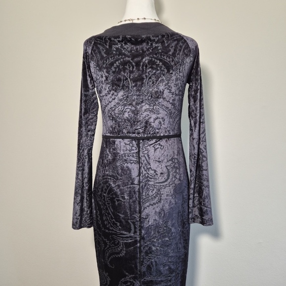 Fuzzi Jean Paul Gaultier Tribal Tattoo Shapewear Navy Velvet Longsleeve Dress L - Picture 6 of 9